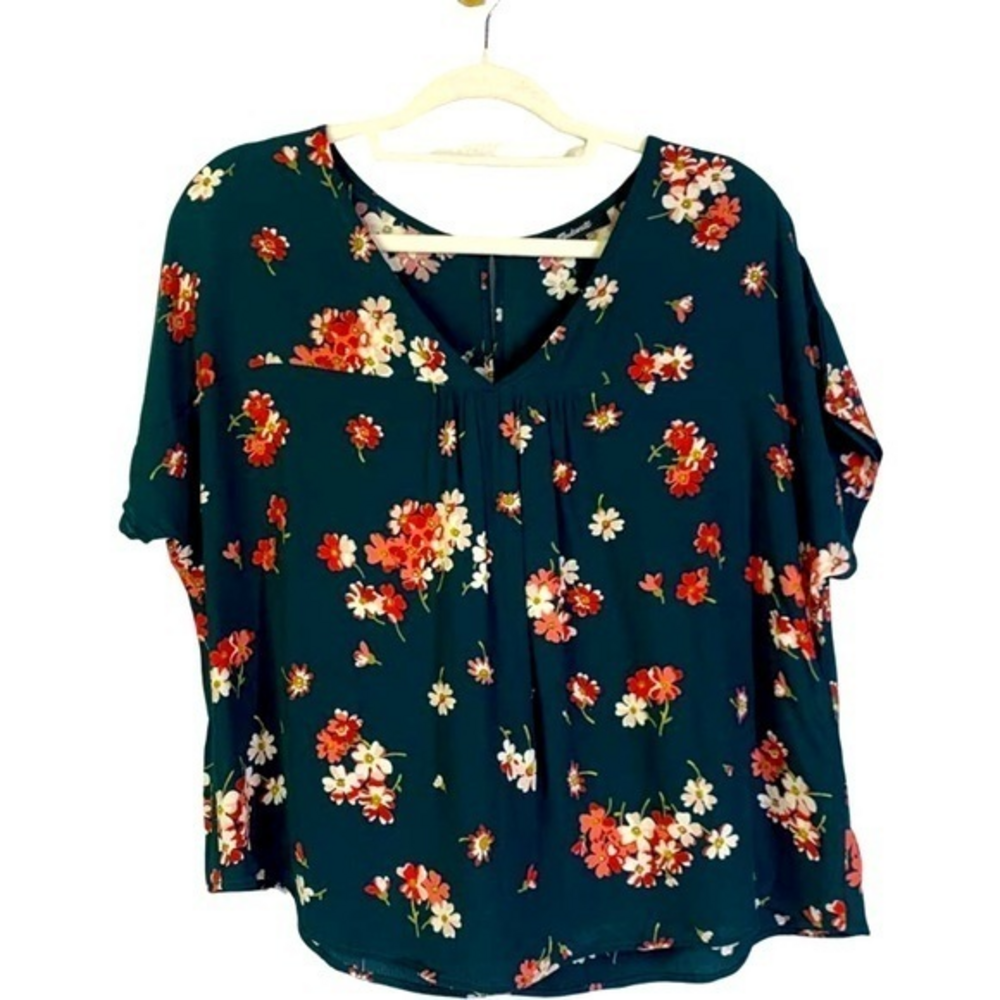 MADEWELL Dark Green Spruce Blooms Rhyme Top Blouse